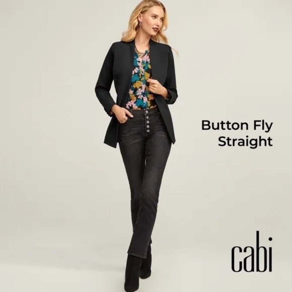 Cabi 4149 Button Fly Straight Black Denim Jean